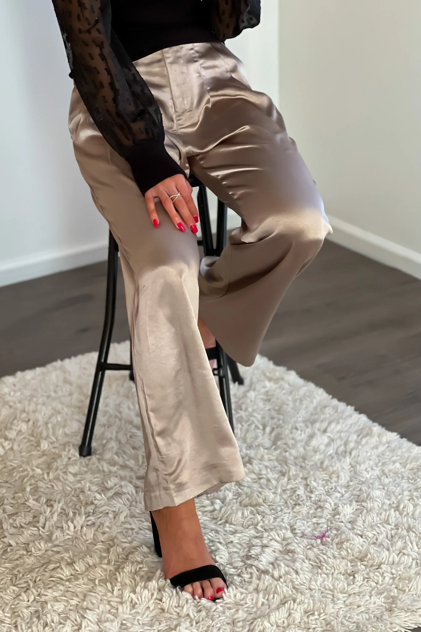 Wild Expectations Satin Wide Leg Pants : Grey