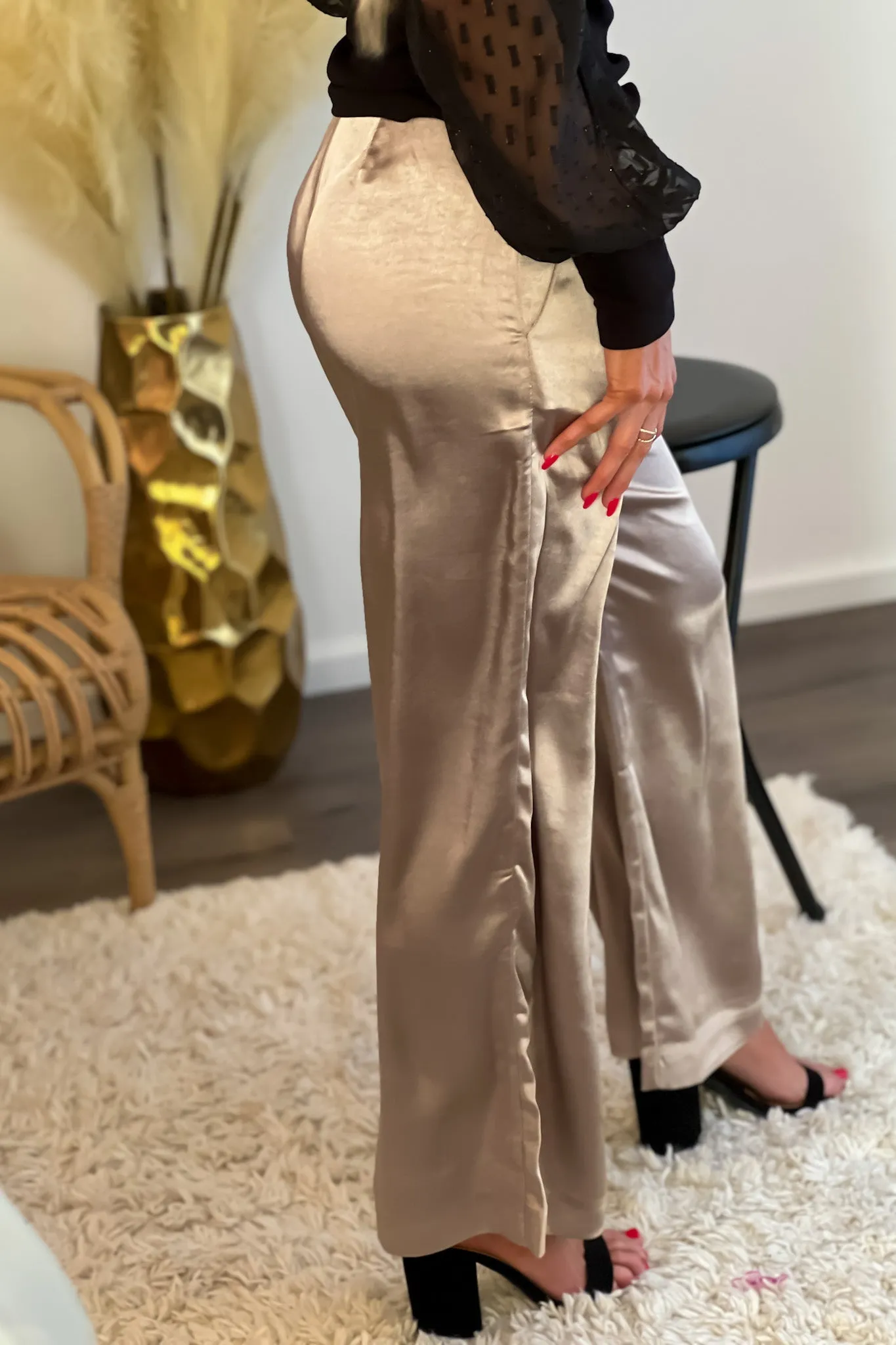 Wild Expectations Satin Wide Leg Pants : Grey