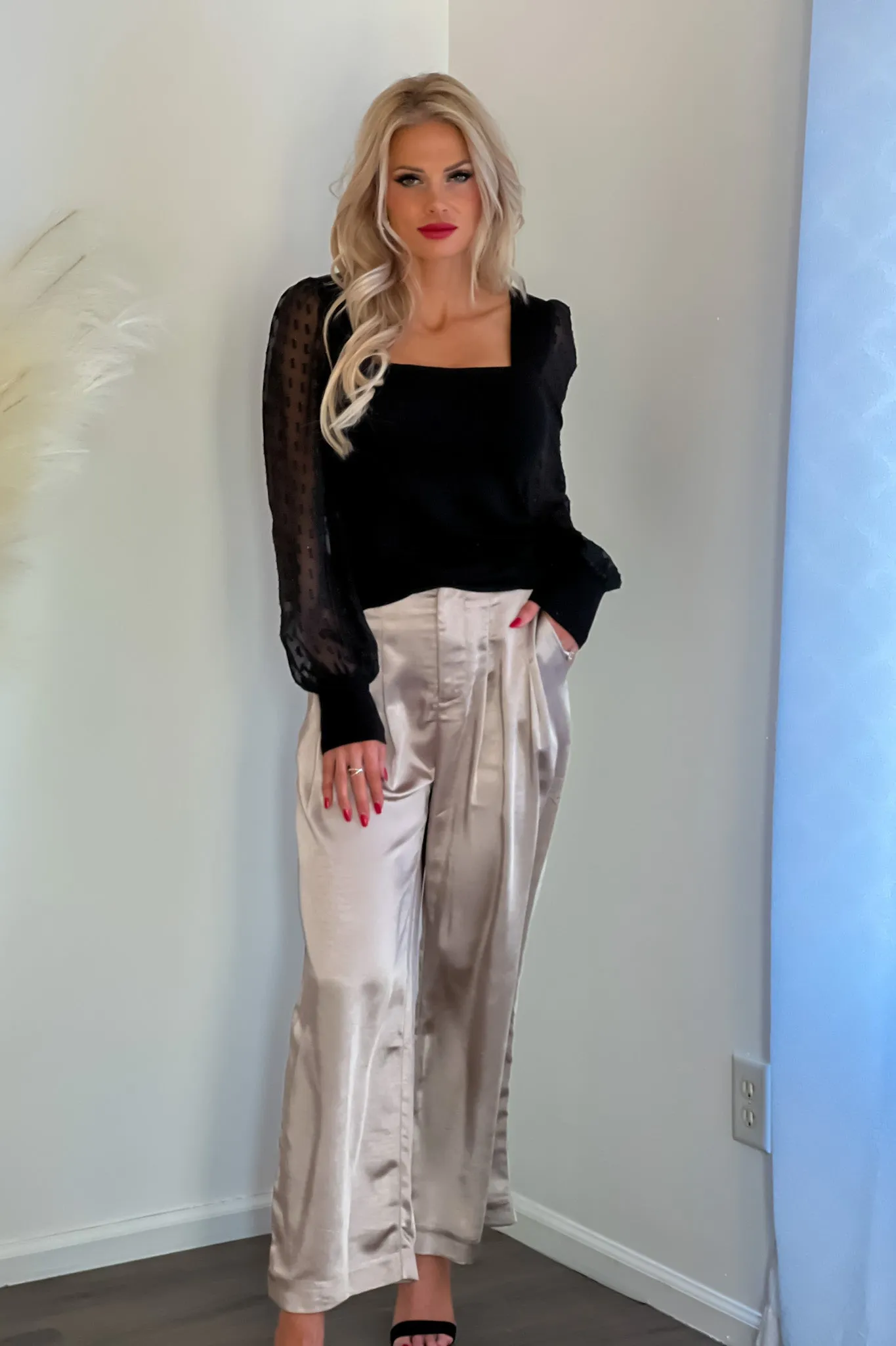 Wild Expectations Satin Wide Leg Pants : Grey