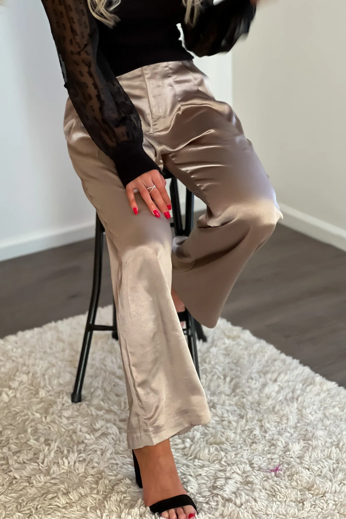 Wild Expectations Satin Wide Leg Pants : Grey