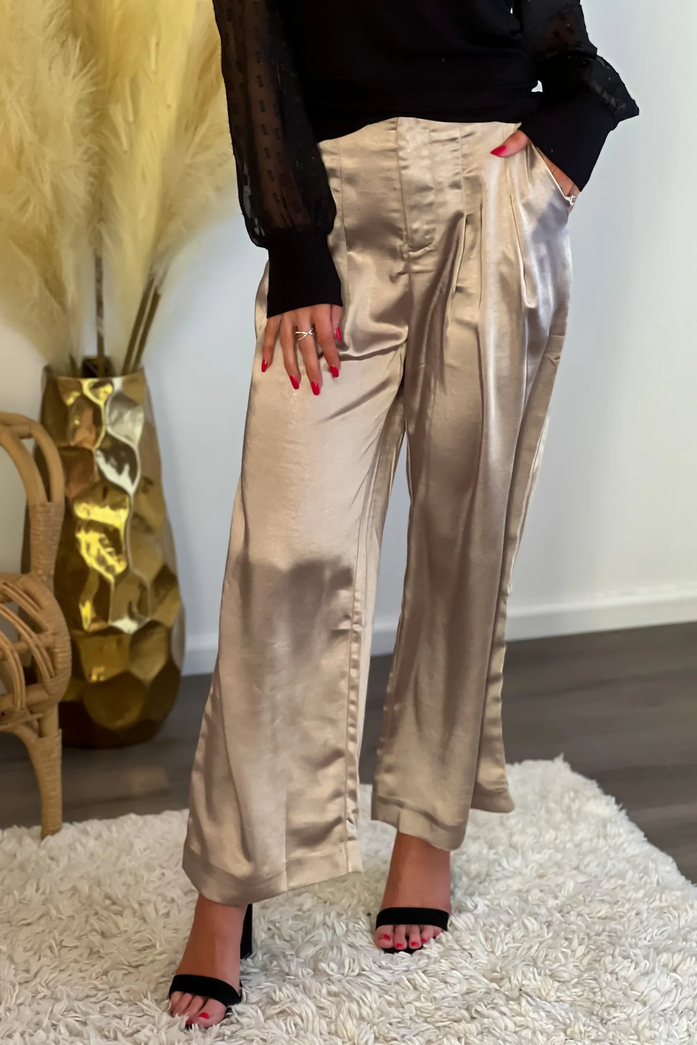 Wild Expectations Satin Wide Leg Pants : Grey