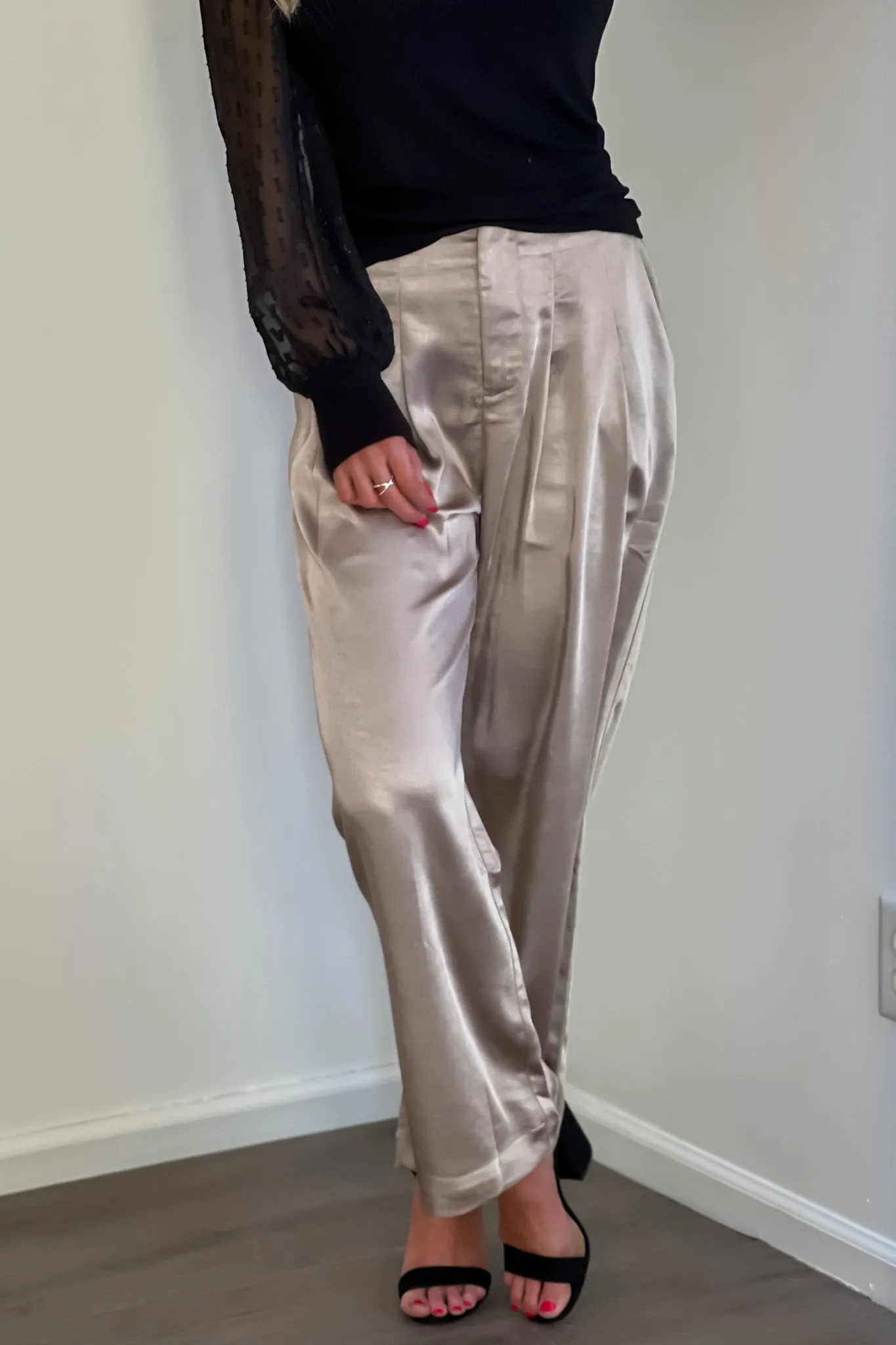 Wild Expectations Satin Wide Leg Pants : Grey